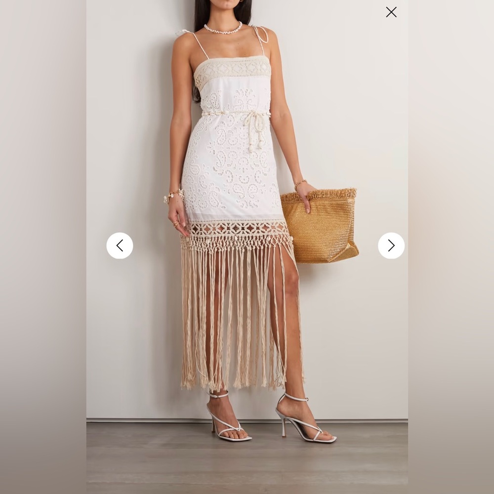 Zimmermann Vitali Shell-Embellished Fringed Broderie Anglaise Cotton Dress